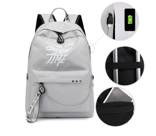 Color: USB Gray - Primary school backpacks rechargeable casual backpacks