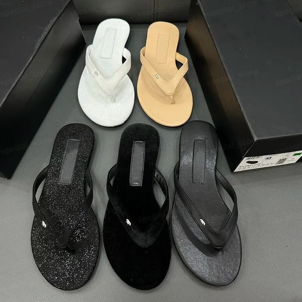 Color: #2 - Size: EUR37 - Designer flip flops women velvet crystal metallic brand shoes women sandals chan slides beach casual sandals flat flip-flops letter sandals