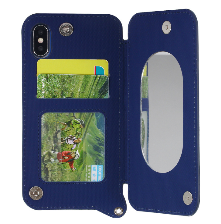 Color: Blue, Model: iPhone6 6s - Double buckle flip card makeup mirror mobile phone holster