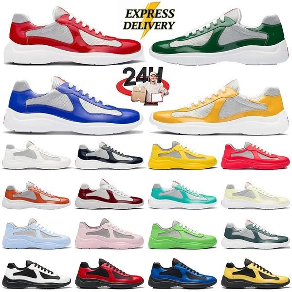 Color: Red - Size: EUR44 - Designer Dress Shoes for Men Women Americas Cup Soft Rubber Sneaker Bike Fabric Trainer Black Mesh Lace-up Outdoor Runner Trainers Loafers Tennis Chaussures EUR 35-47