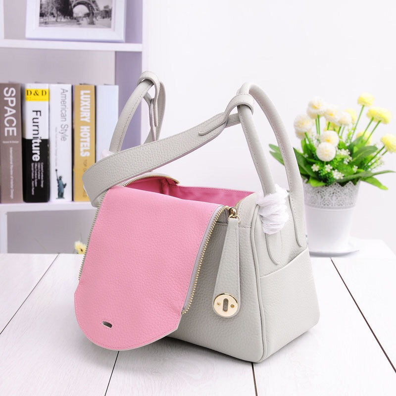 Color: Pearl gray, Model: Small - Cow leather lychee platinum bag doctor bag medicine bag
