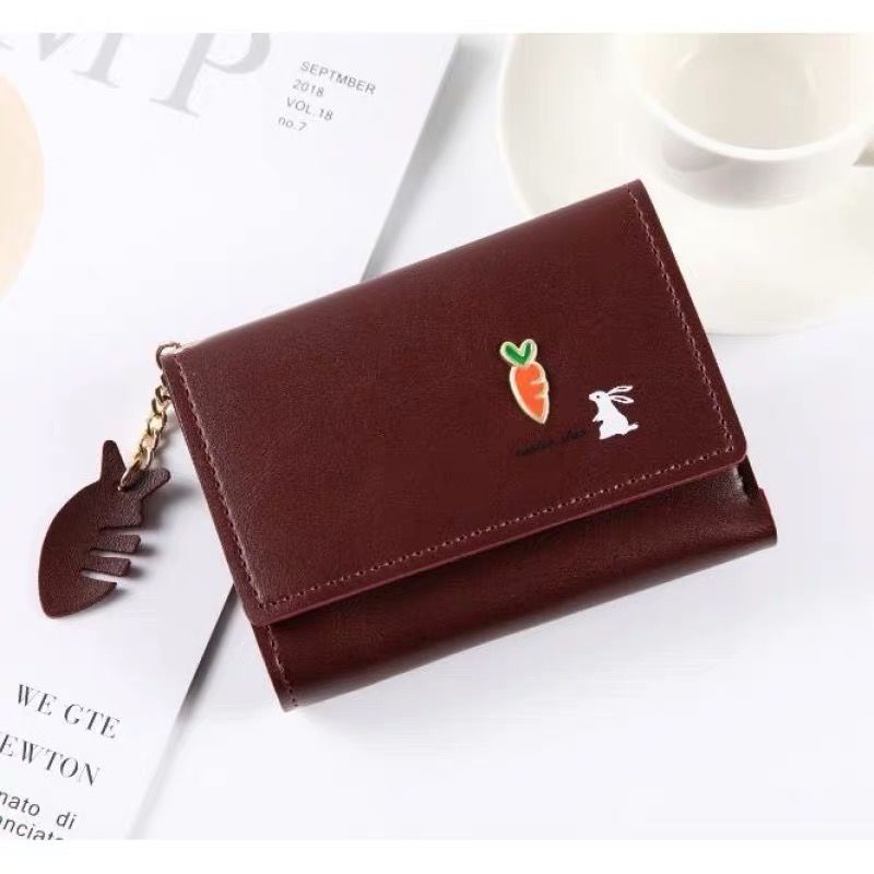 Color: Wine Red - New Style Short Wallet Women Tri Fold Multifunctional Small Wallet