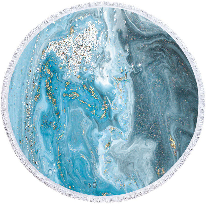 style: J, Size: 210 square grams without fring - Factory Direct Supply Of Round Printed Beach Towels, Microfiber Shawls, Beach Towels, Flow Gold Series CanBe Customized