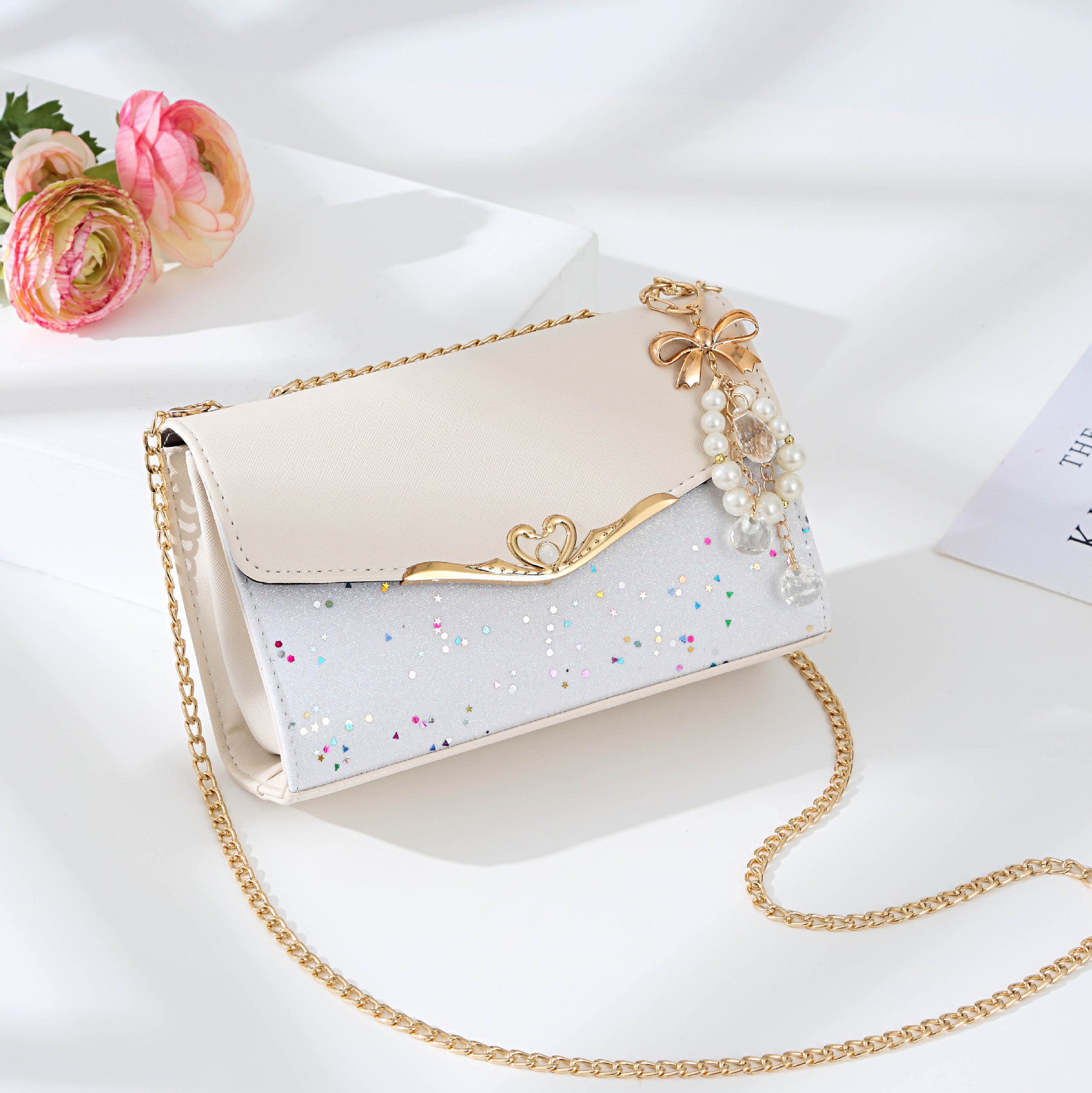 Color: Apricot, Size: large - Messenger Bag Ladies Western Style Shoulder Bag Small Fragrance Chain Handbag