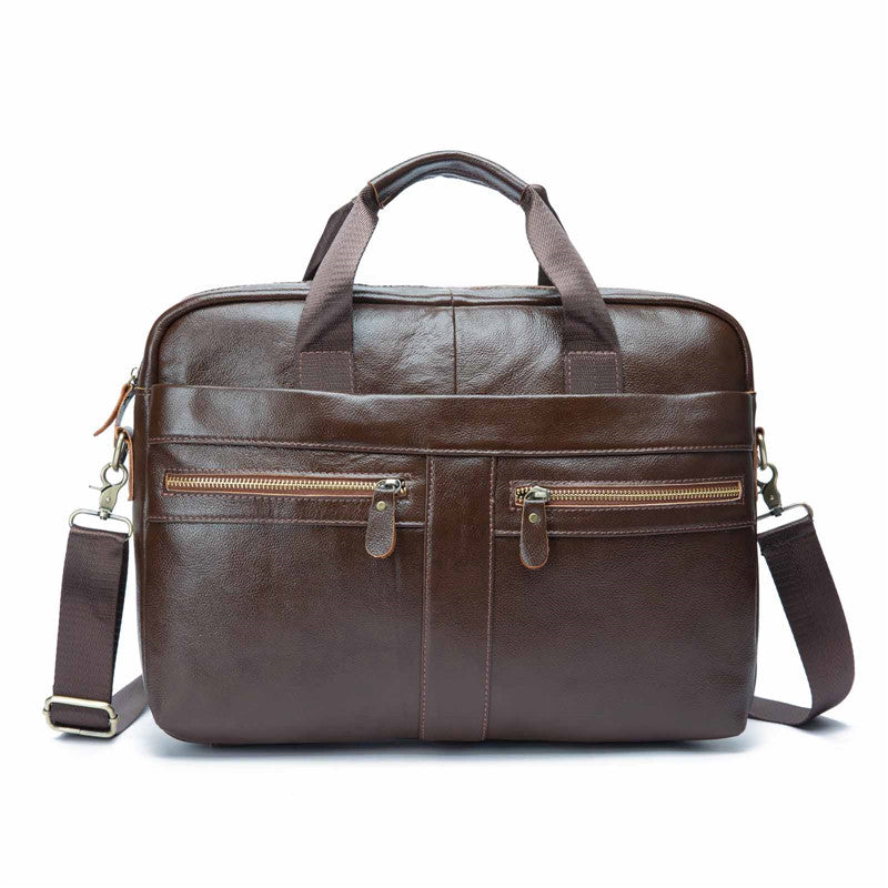 Color: Brown - Genuine Leather Men's Top Layer Cowhide One-shoulder Messenger Bag