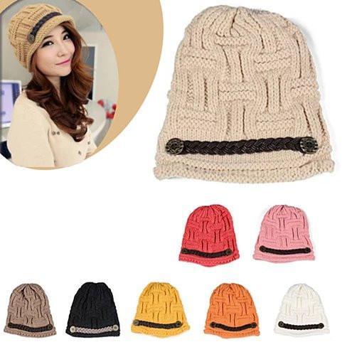 Color: Pink Heart Beanie - Be My Beanie Soft Wool Beanie Cap With Vegan Leather Trim