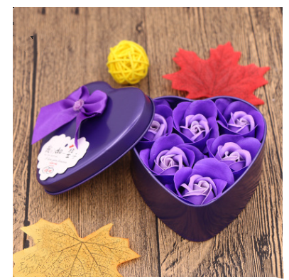 Color: Purple 2style - Soap Flower Gift Box Valentine's Day Gift Mother's Day Creative Gifts Bear Flower Rose Heart Shaped Tin Box