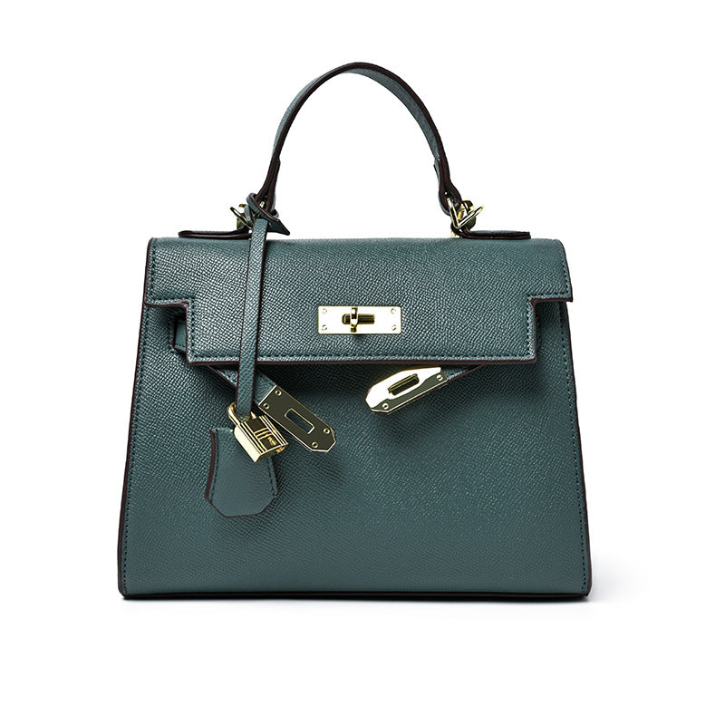 Color: Green, Size: S - Solid color palm pattern lock Kelly bag