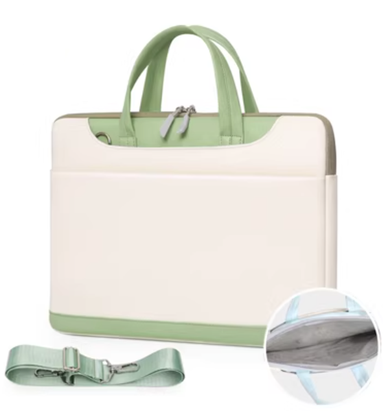 Color: Shoulder strap fresh green, Size: 14inches - Leather Large Capacity Laptop Case