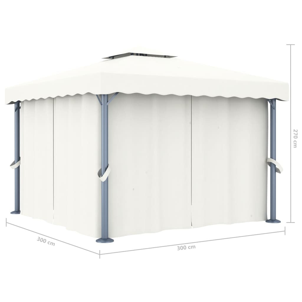 Gazebo with Curtain 9.8'x9.8'Cream White Aluminum