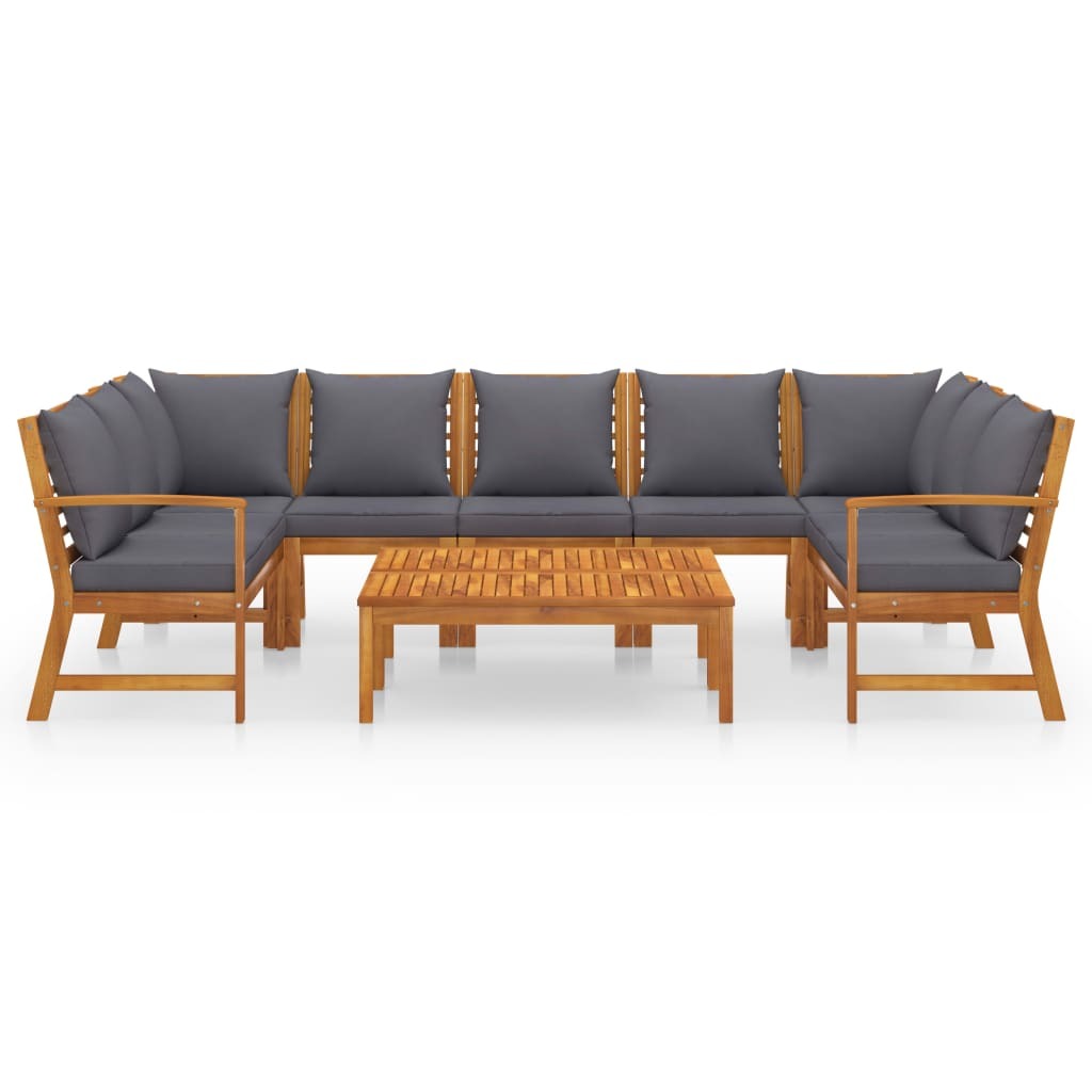 9 Piece Patio Lounge Set with Cushion Solid Acacia Wood