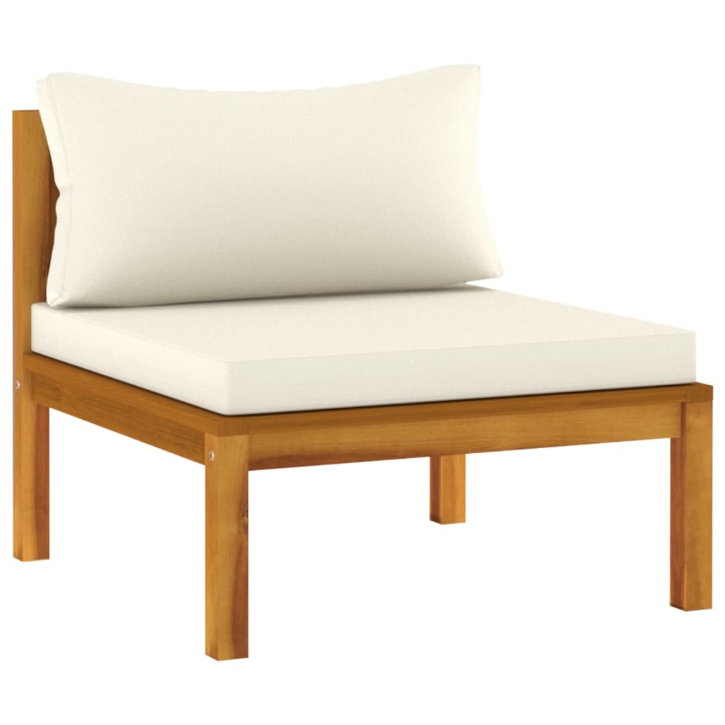 7 Piece Patio Lounge Set with Cream Cushion Solid Acacia Wood
