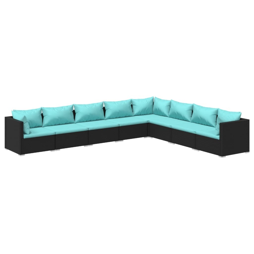 8 Piece Patio Lounge Set with Cushions Poly Rattan Black