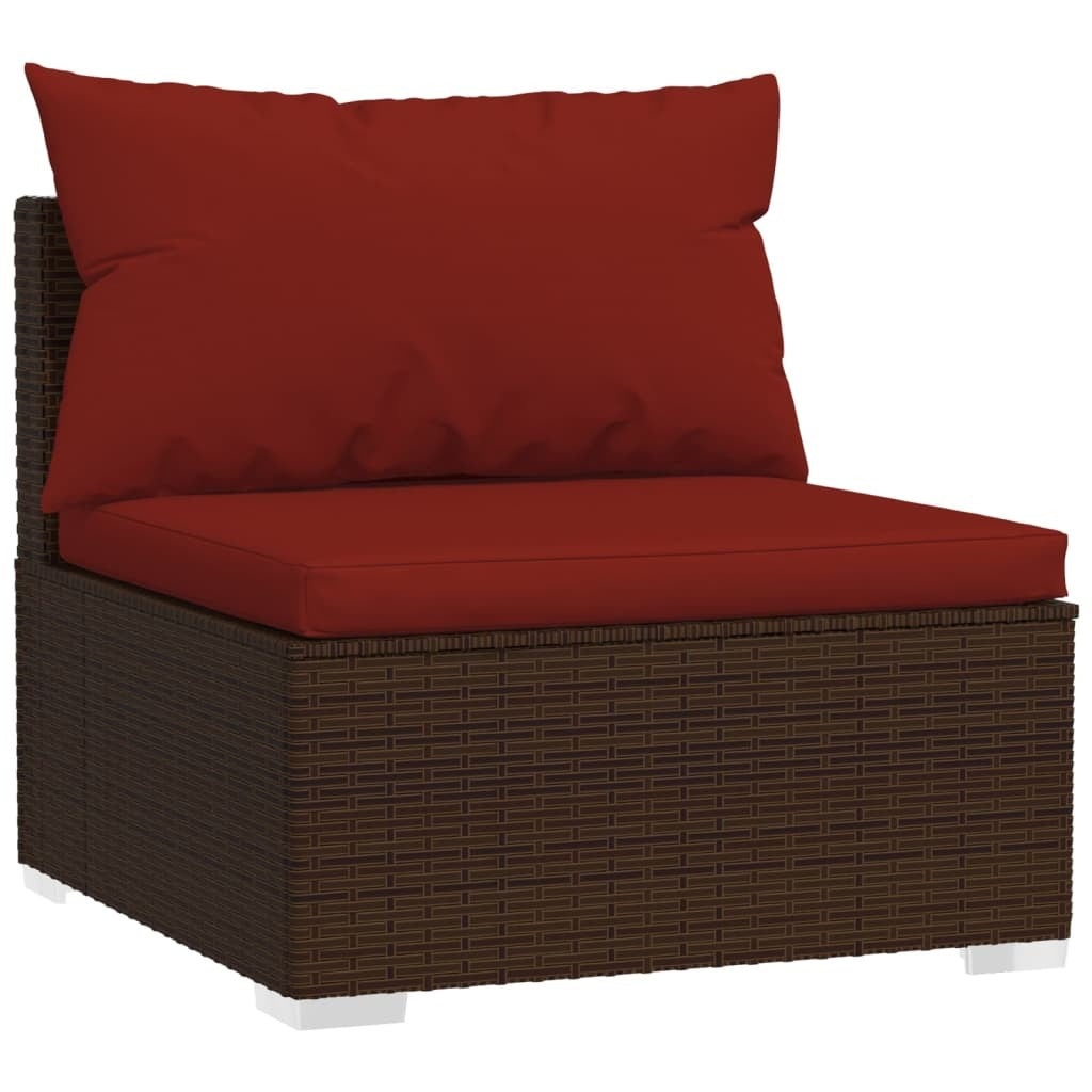 7 Piece Patio Lounge Set with Cushions Poly Rattan Brown