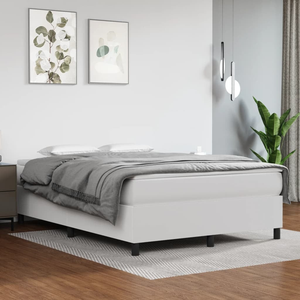 Box Spring Bed Frame White Full Faux Leather (US Only)