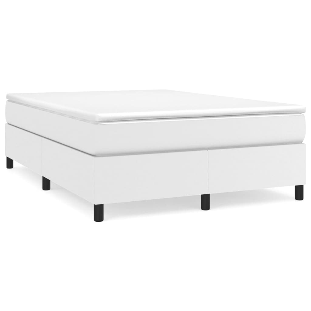 Box Spring Bed Frame White Full Faux Leather (US Only)