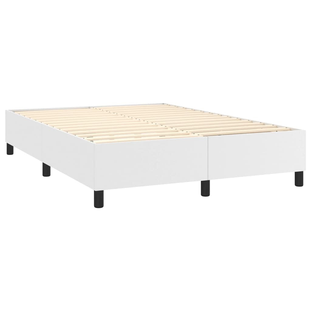Box Spring Bed Frame White Full Faux Leather (US Only)