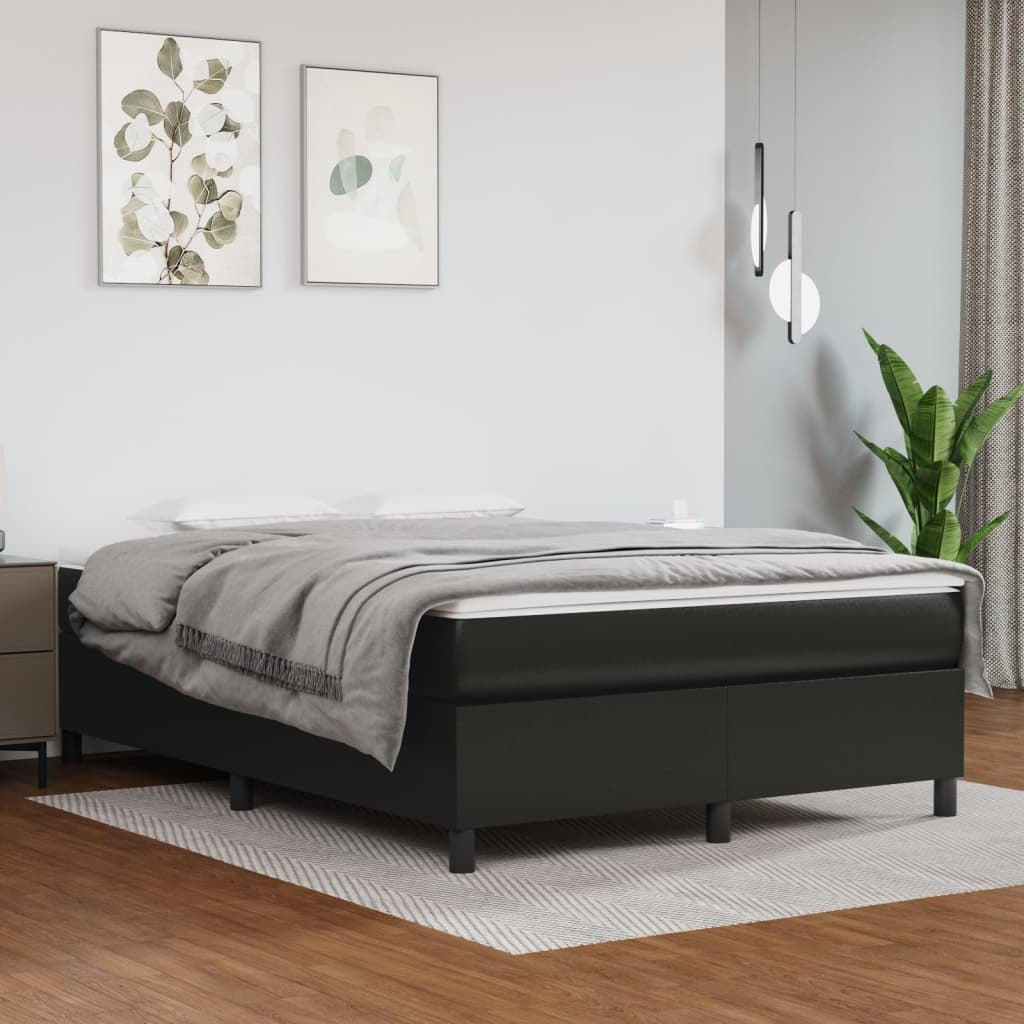 Box Spring Bed Frame Black Queen Faux Leather (US/AU Only)