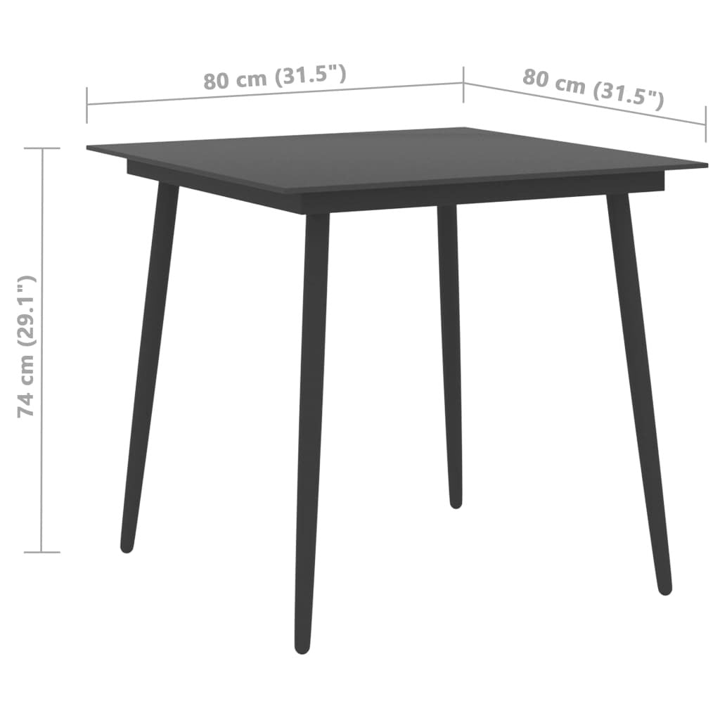 Patio Dining Table Black 31.5"x31.5"x29.1" Steel and Glass