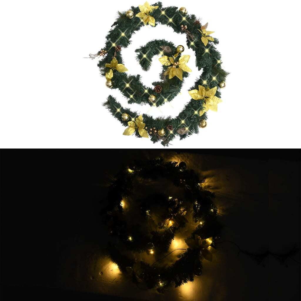 Christmas Garland with LED Lights Green 8.9'PVC