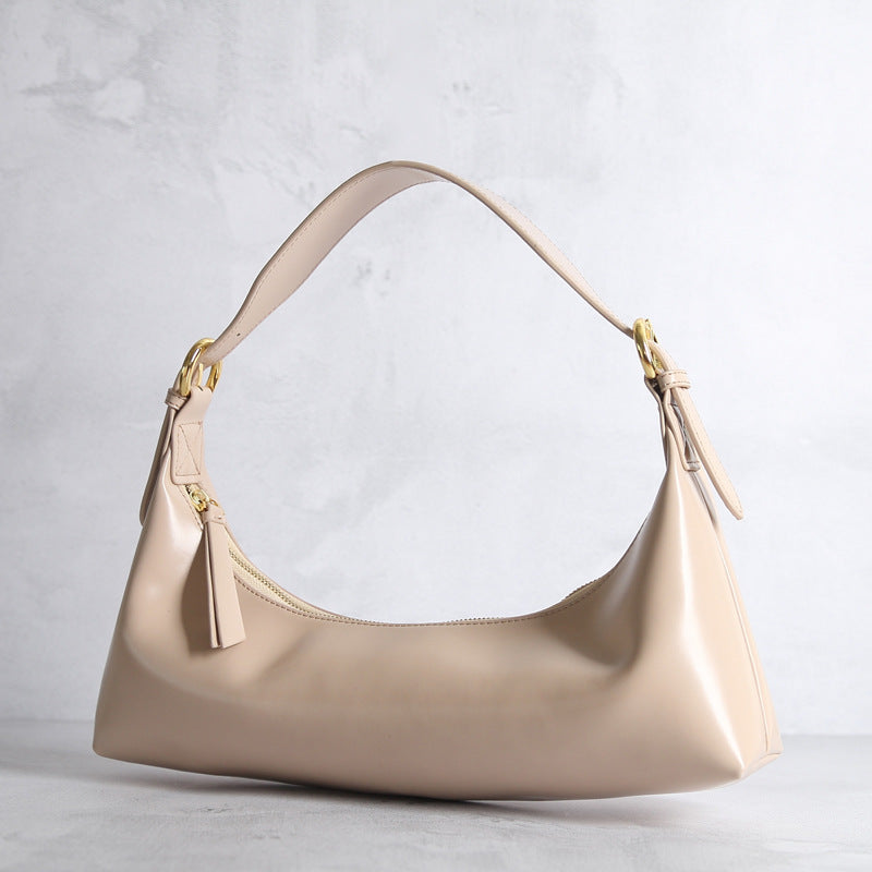 Color: Beige - Vintage one-shoulder crescent baguette