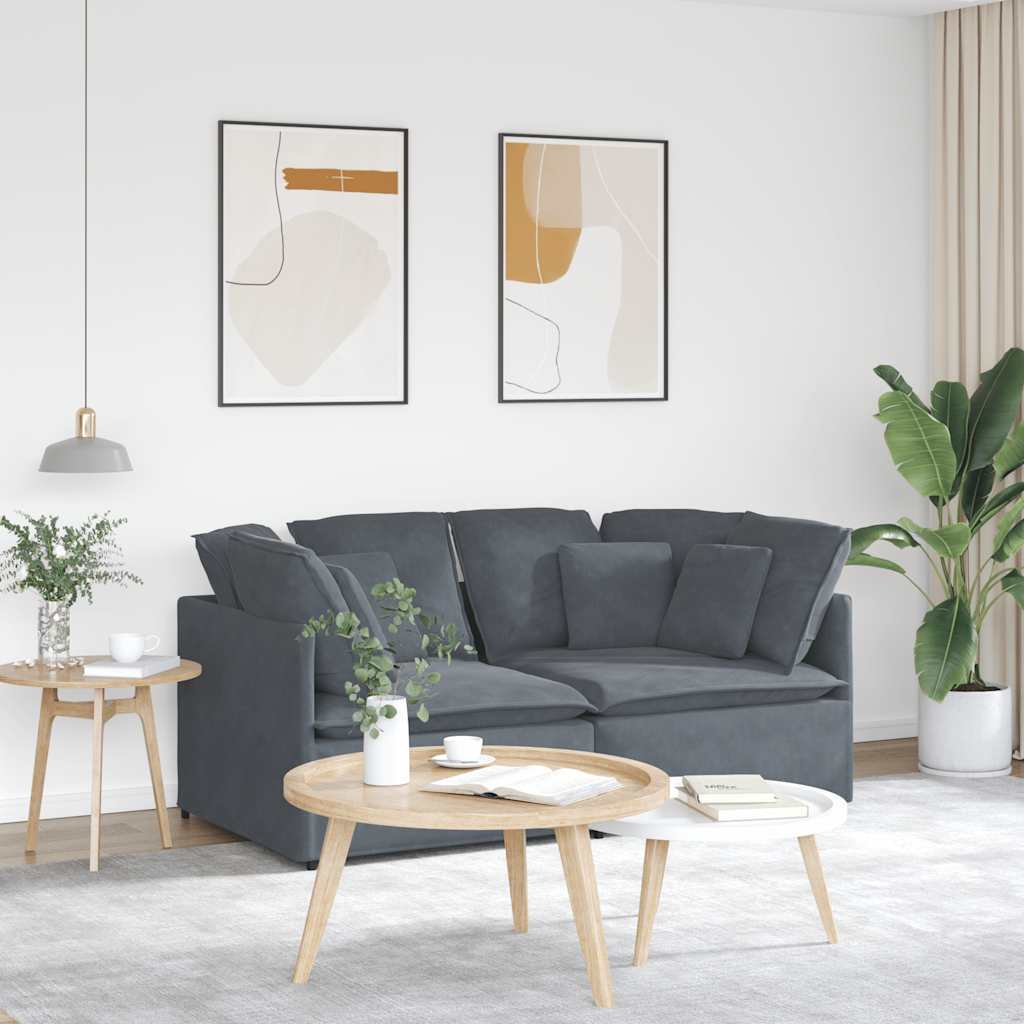 Modular Sofa with Cushions Velvet Dark Gray