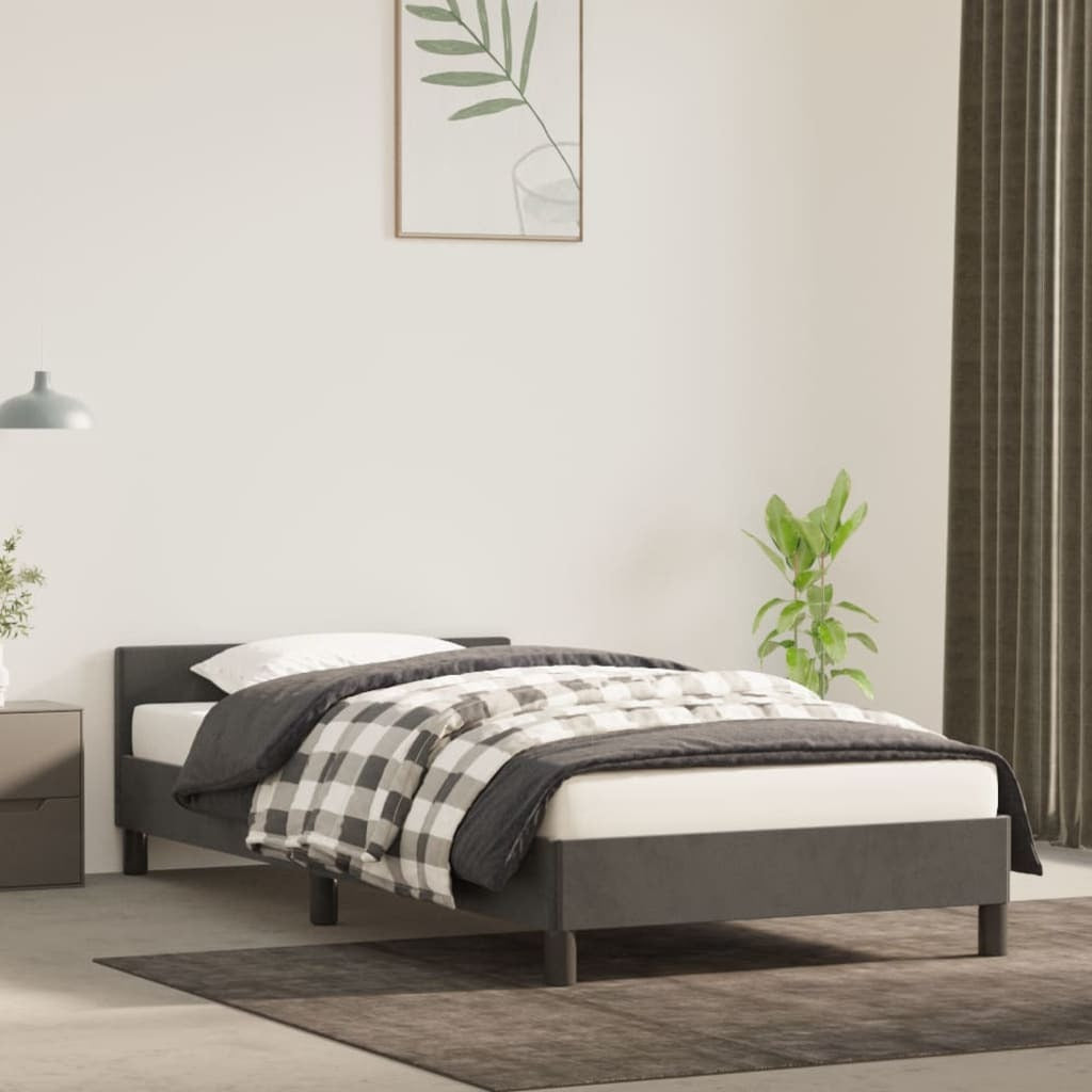 Bed Frame without Mattress Dark Gray Twin Velvet