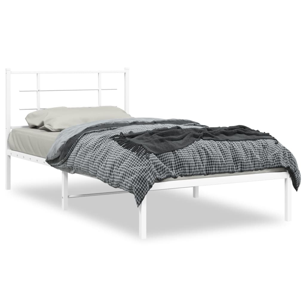 Metal Bed Frame without Mattress with Headboard White 39.4"x78.7
