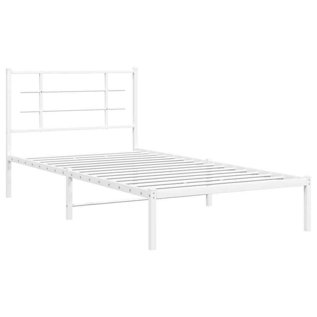 Metal Bed Frame without Mattress with Headboard White 39.4"x78.7