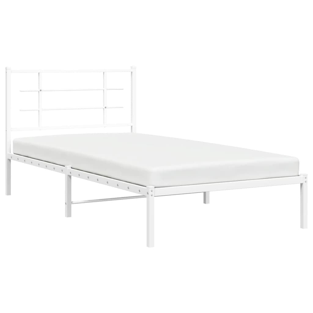 Metal Bed Frame without Mattress with Headboard White 39.4"x78.7