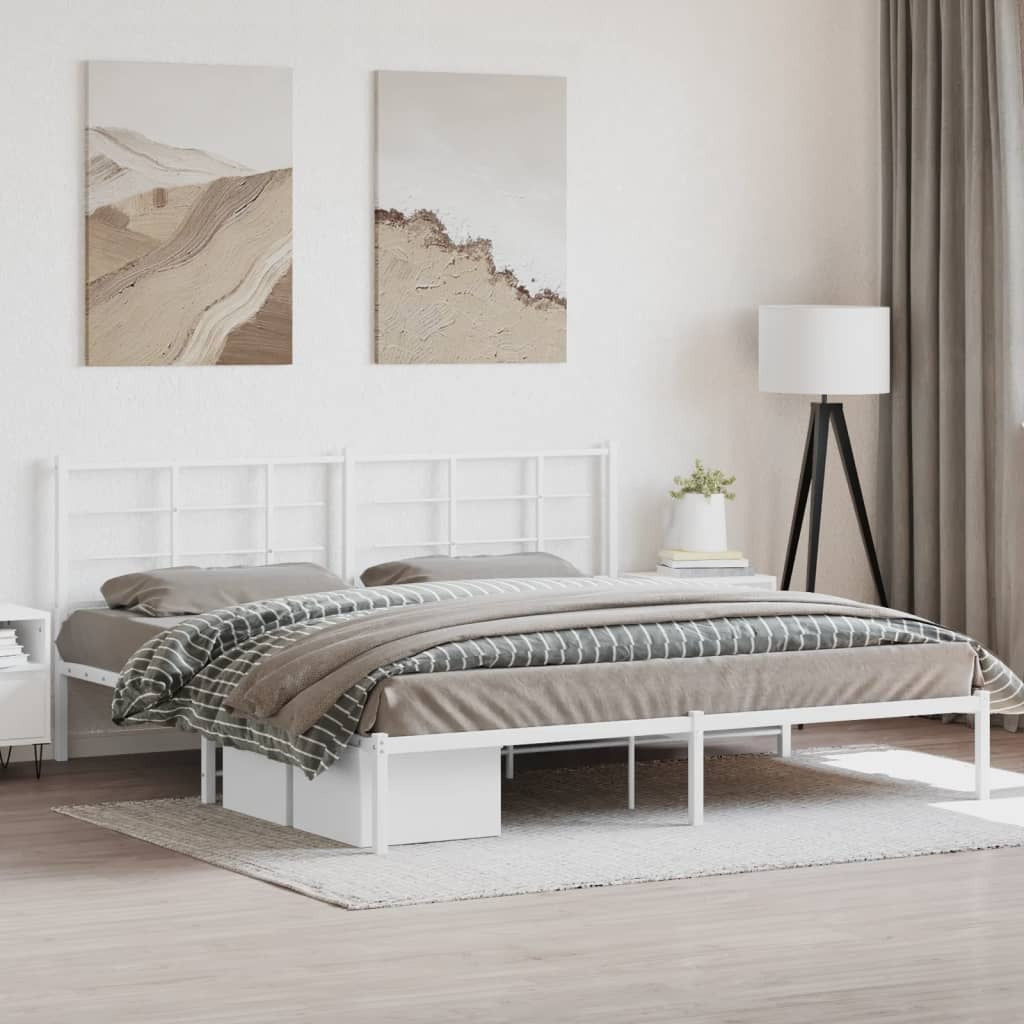 Metal Bed Frame without Mattress with Headboard White 76"x79.9