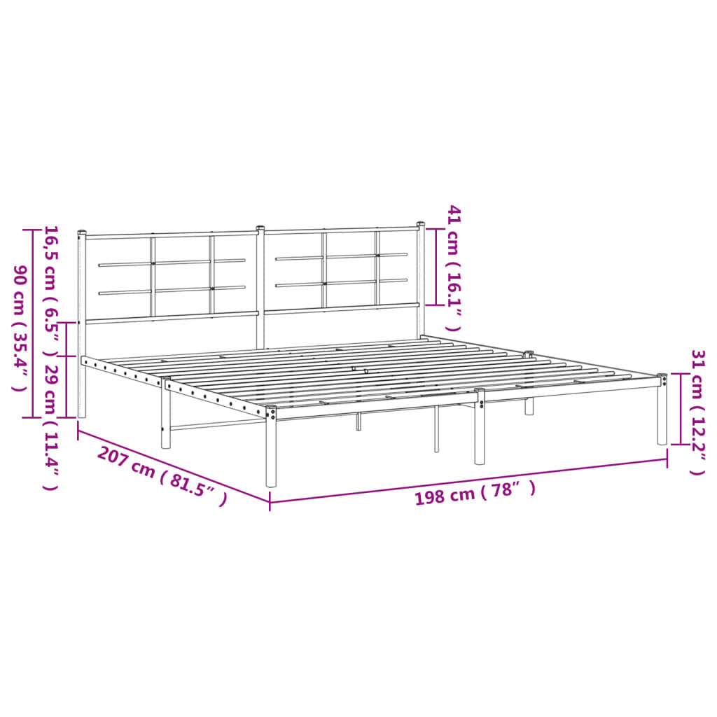 Metal Bed Frame without Mattress with Headboard White 76"x79.9