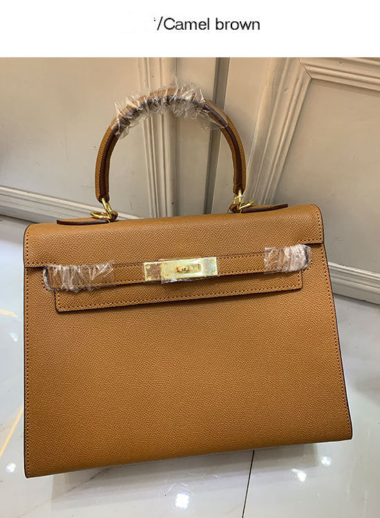 Color: Camel brown, Size: 28cm - Palm print Kelly bag