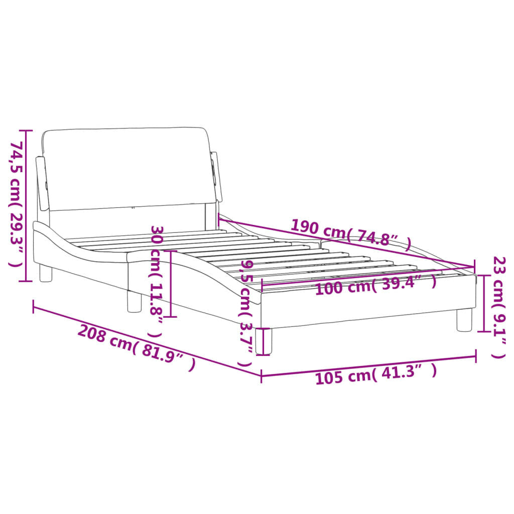 Bed Frame "Dover" Black 39.4"x74.8" Faux Leather