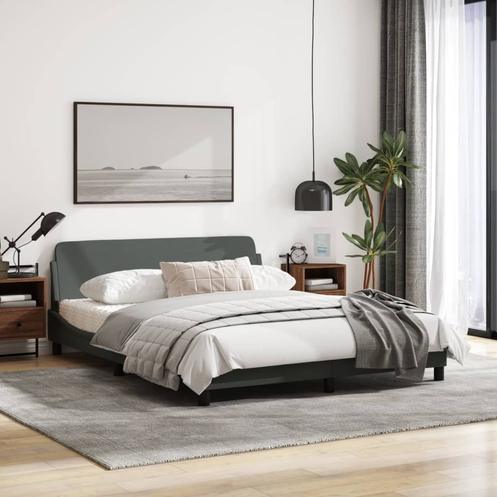 Bed Frame "Dover" Dark Gray 59.8"x79.9" Fabric