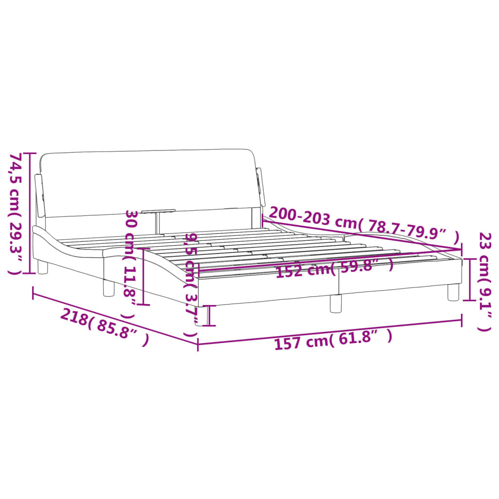 Bed Frame "Dover" Dark Gray 59.8"x79.9" Fabric