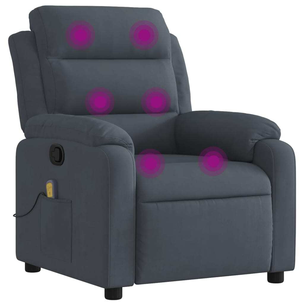 Massage Recliner Chair Dark Gray Velvet
