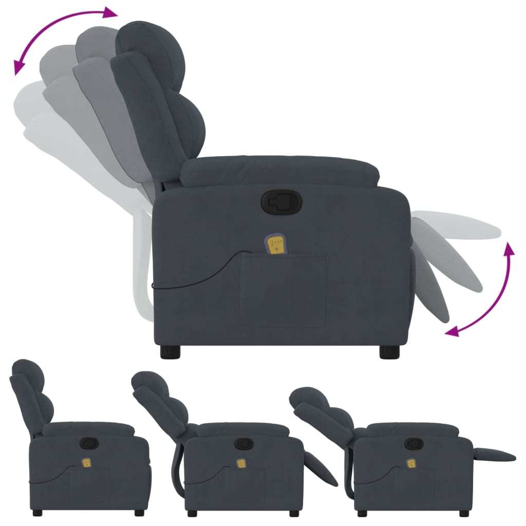 Massage Recliner Chair Dark Gray Velvet