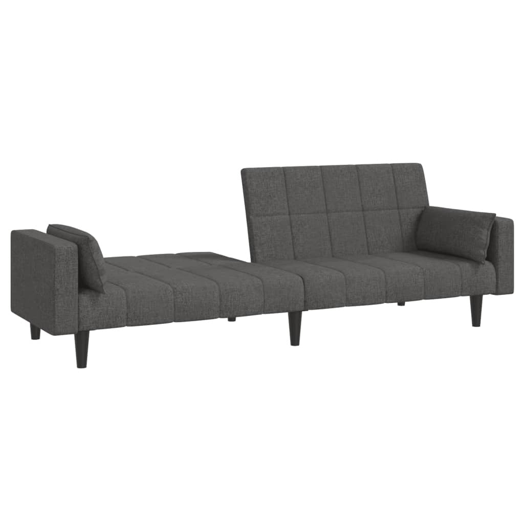 2-Seater Sofa Bed with Two Pillows Dark Gray Fabric