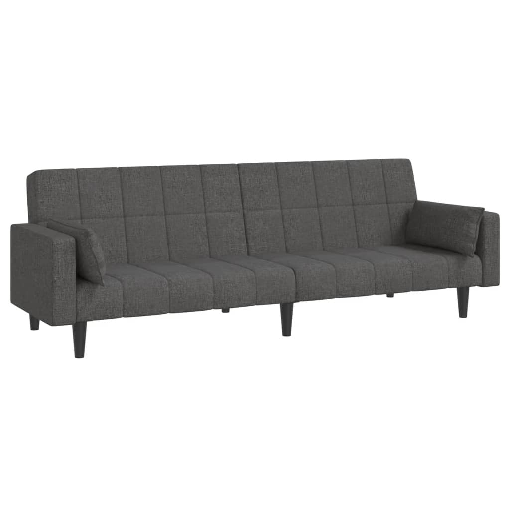 2-Seater Sofa Bed with Two Pillows Dark Gray Fabric