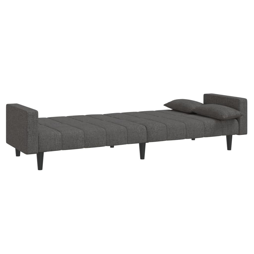 2-Seater Sofa Bed with Two Pillows Dark Gray Fabric