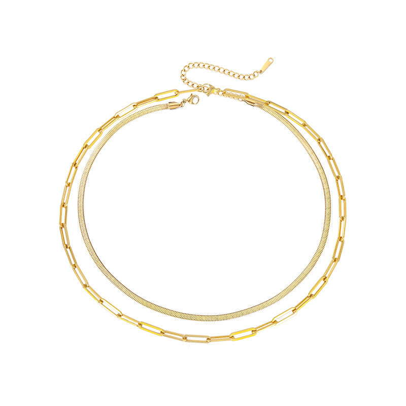 Color: Gold - Simple Layered Necklace Double Layered Necklace