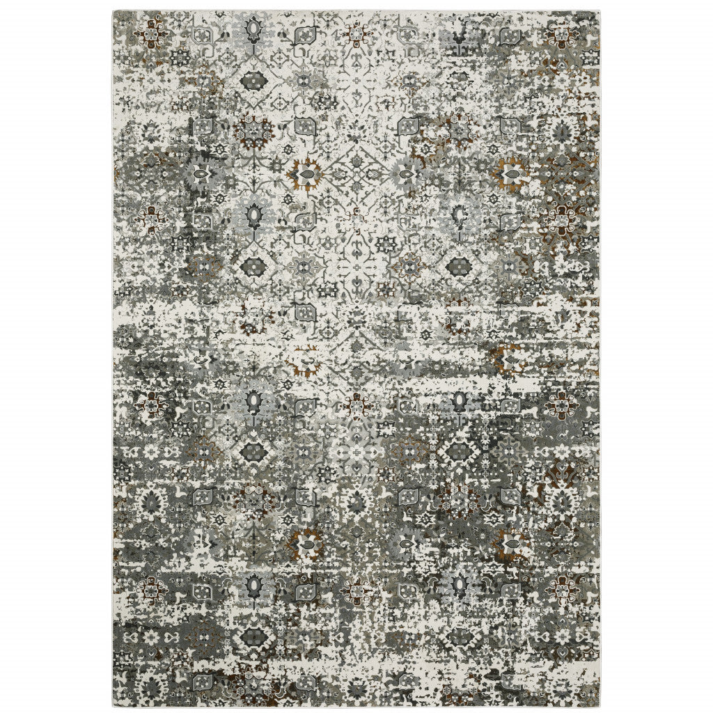 4' X 6' Gray and Ivory Oriental Power Loom Area Rug