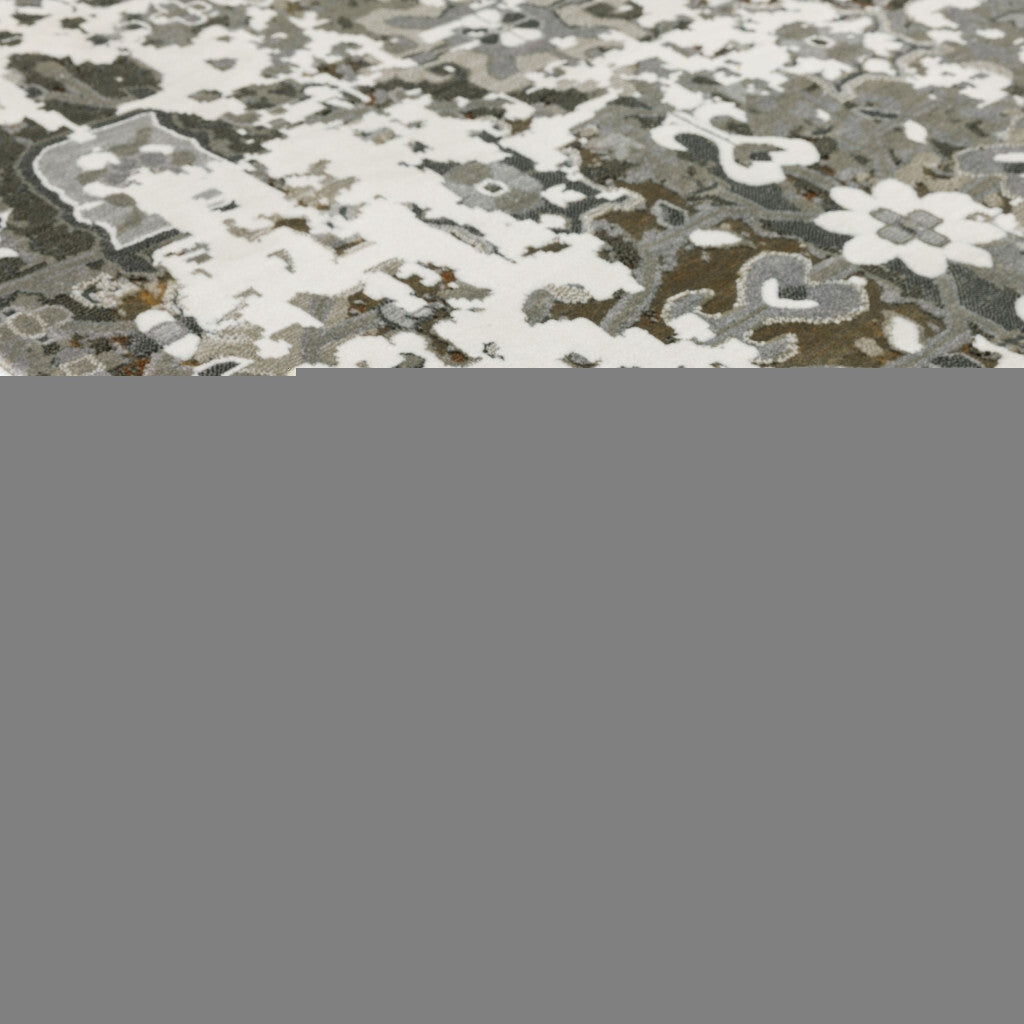 4' X 6' Gray and Ivory Oriental Power Loom Area Rug