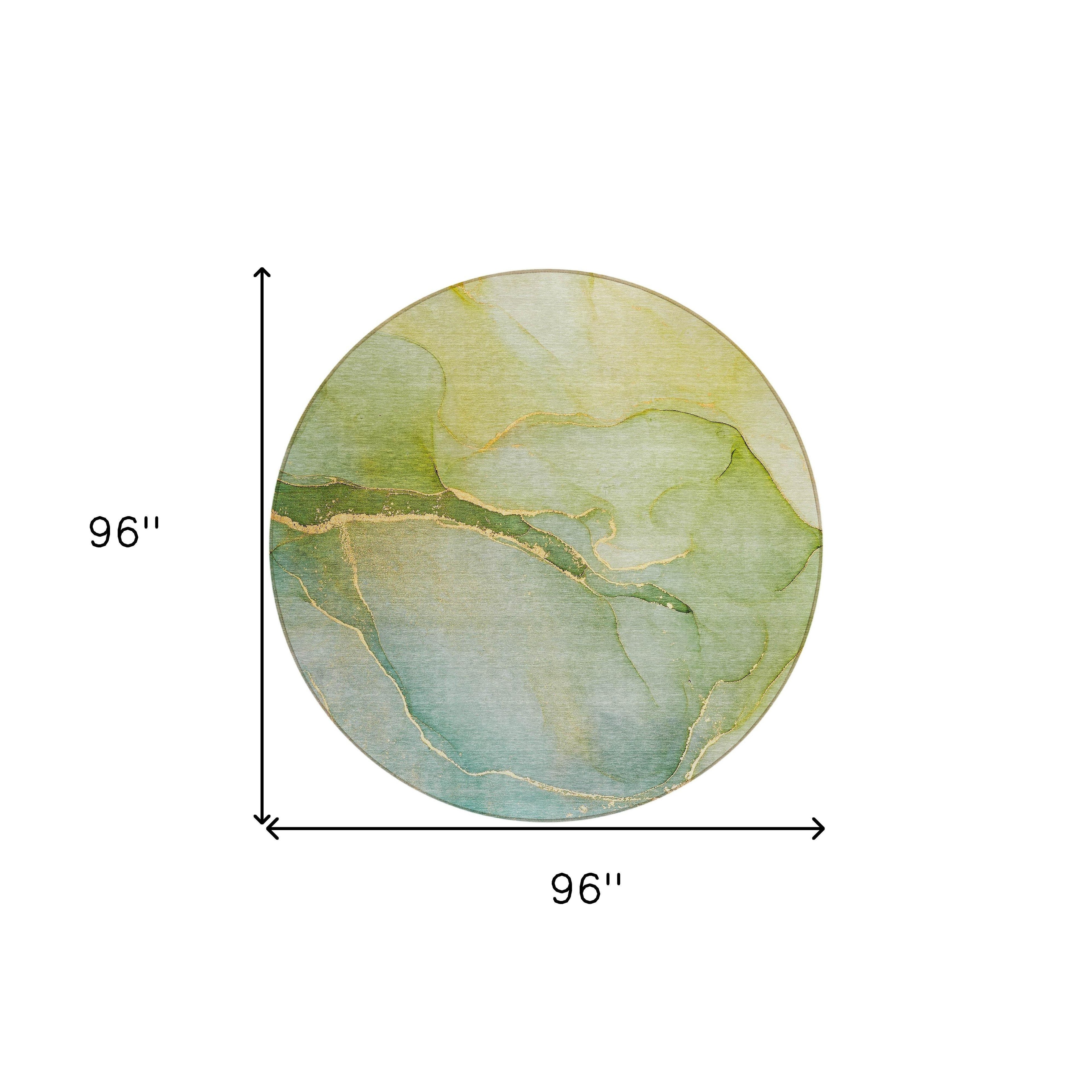8' Round Green Round Abstract Washable Non Skid Indoor Outdoor Area Rug