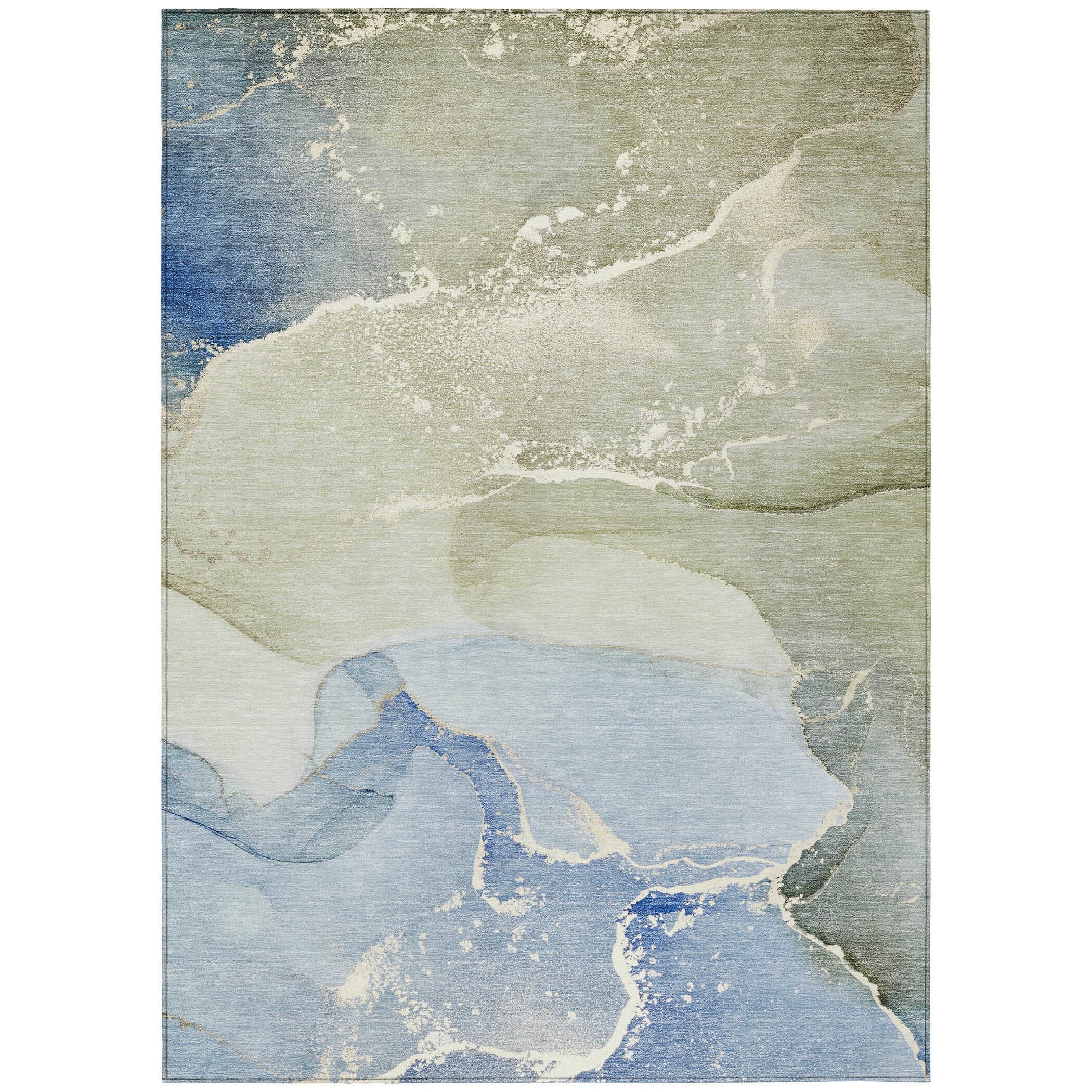5' X 8' Blue and Green Abstract Washable Indoor Outdoor Area Rug