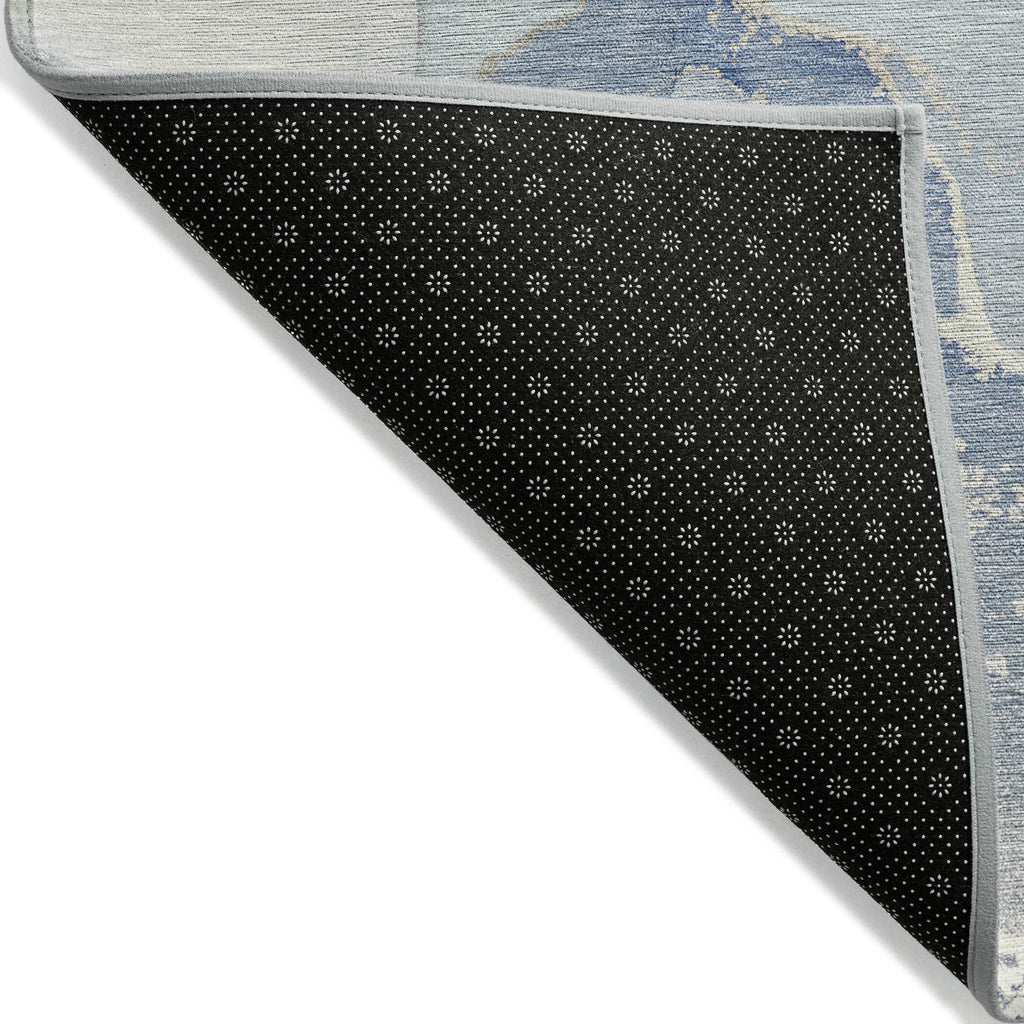 5' X 8' Blue and Green Abstract Washable Indoor Outdoor Area Rug