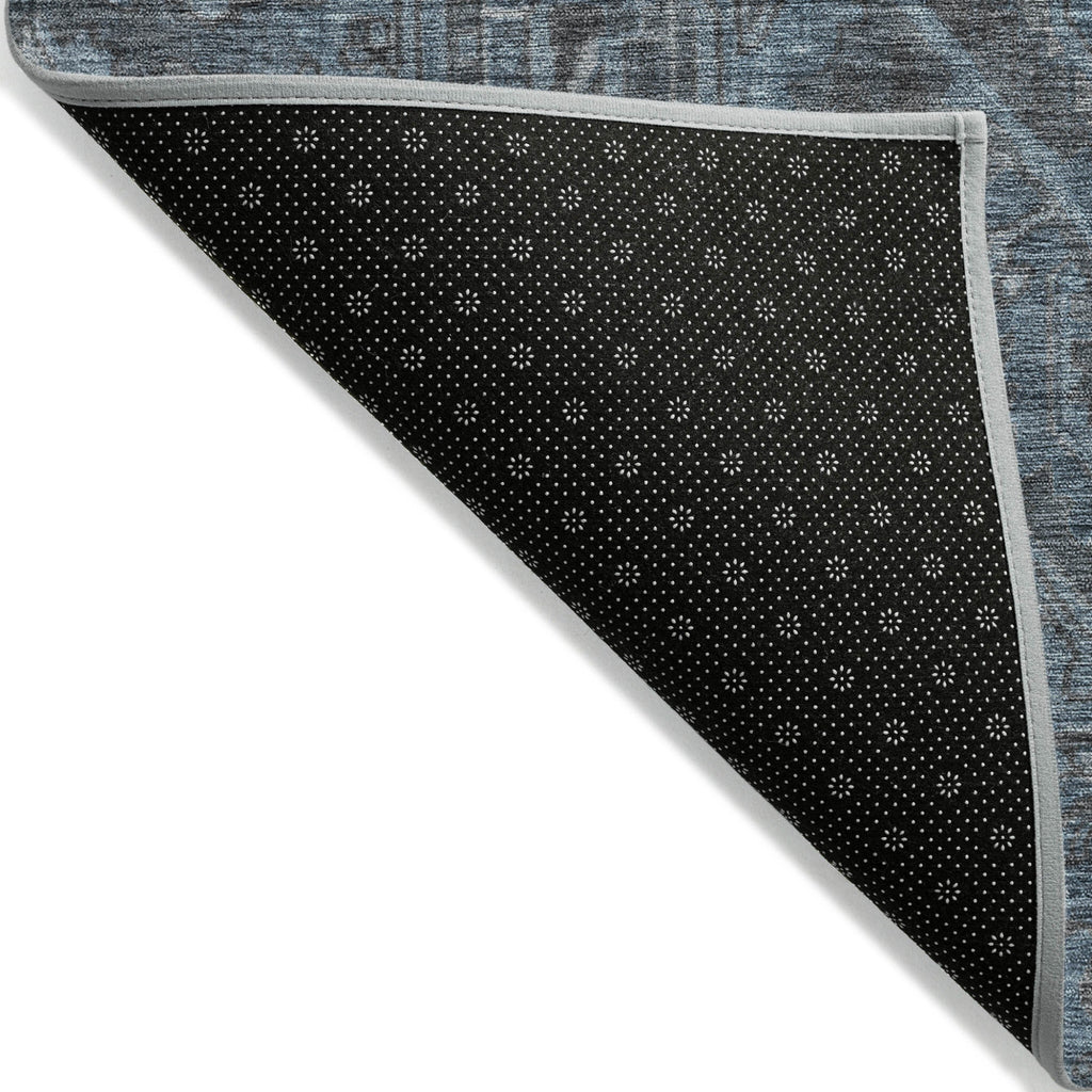 5' X 8' Navy and Black Oriental Washable Non Skid Indoor Outdoor Area Rug