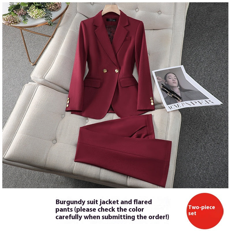 Color: Wine Red Suit Bootcut Trousers, Size: 3XL - Suit Jacket Business Wear Temperament Annual Meeting Host Suit