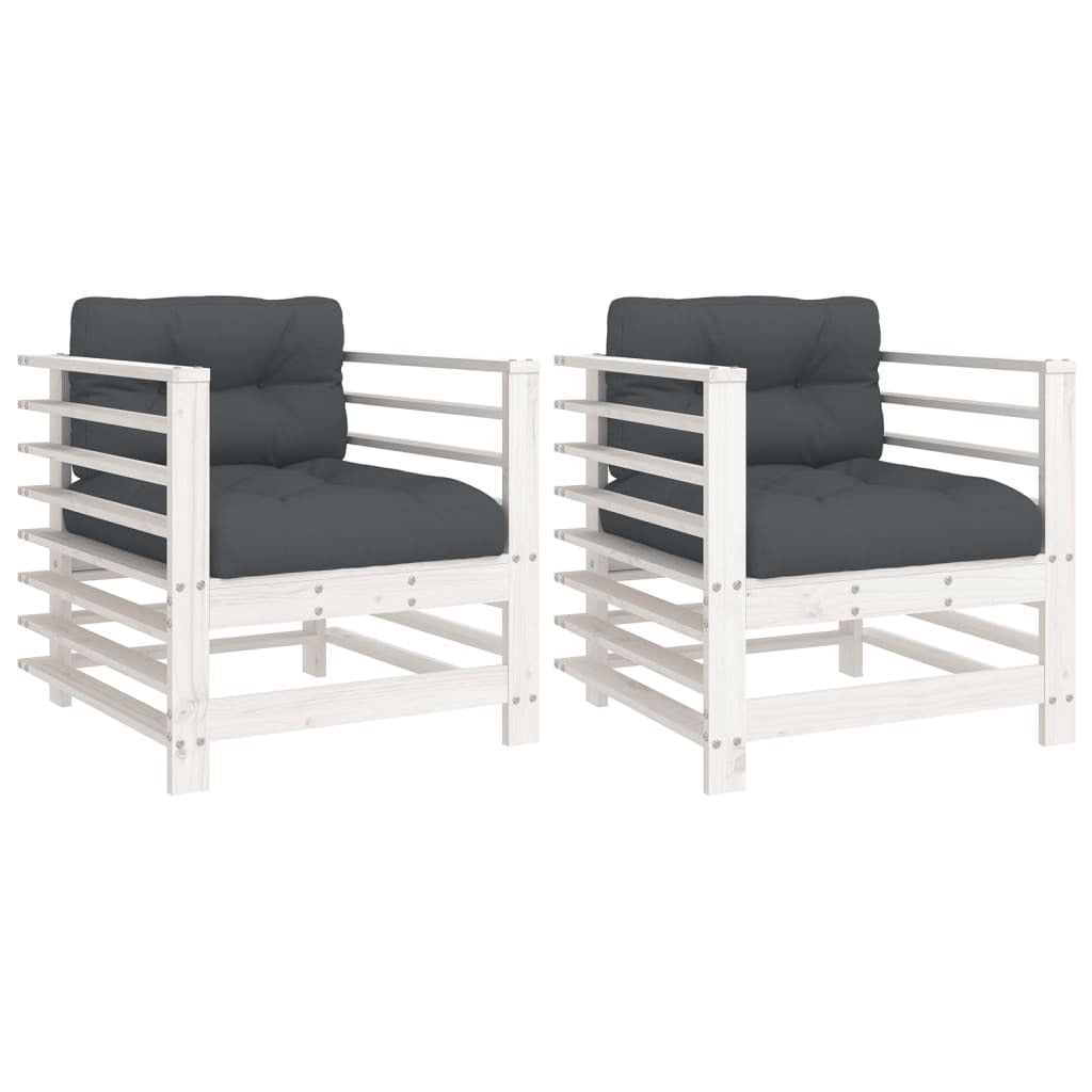 Patio Chairs with Cushions 2 pcs White Solid Wood Pine